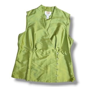 Talbots Lime Green Silk Sleeveless Button-Down Blouse - Size 14 Petite